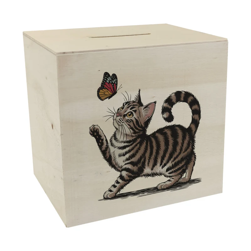 Katze mit Schmetterling Spardose für Tierliebhaber