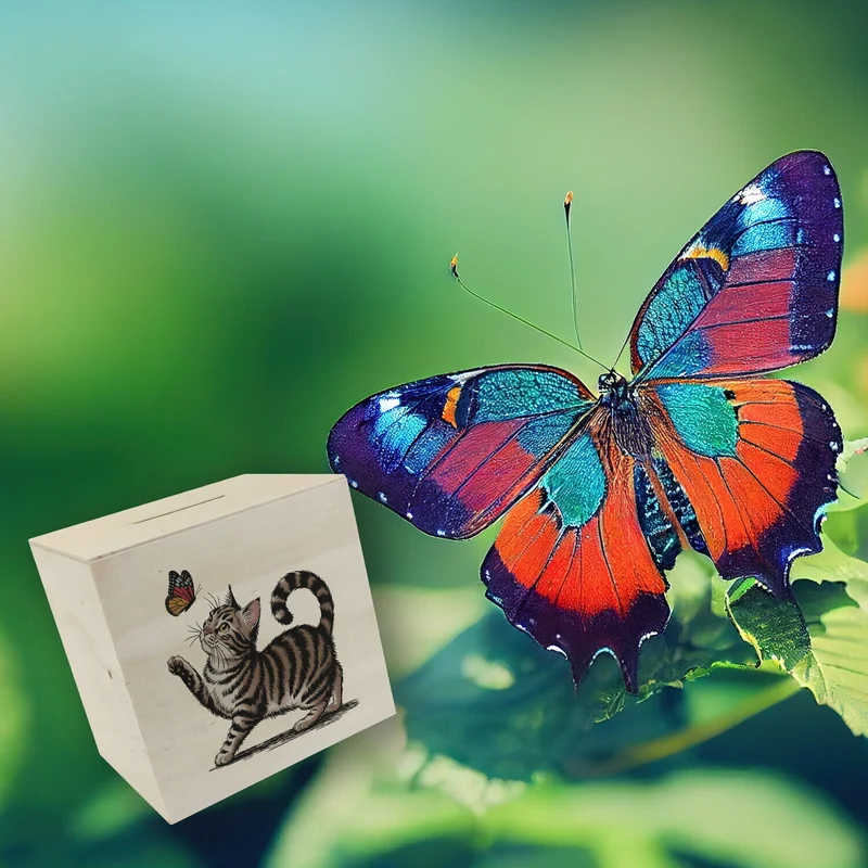 Katze mit Schmetterling Spardose für Tierliebhaber