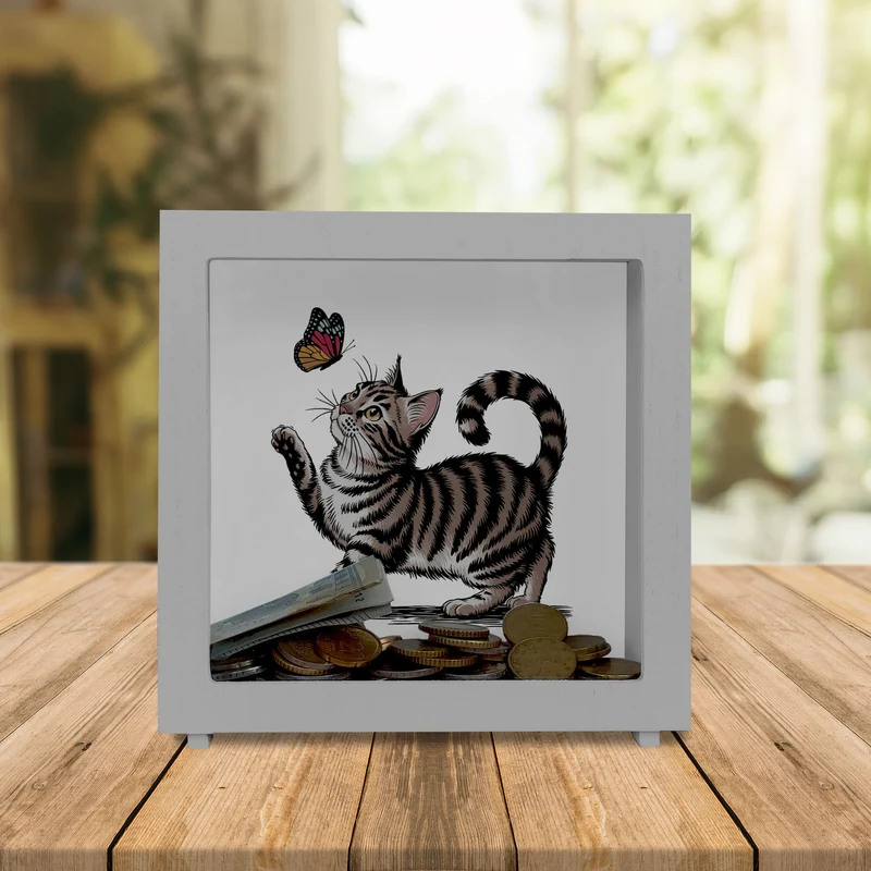 Katze mit Schmetterling Spardose für Tierliebhaber