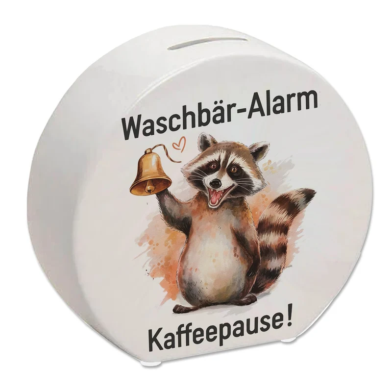 Waschbär mit Glocke - Kaffeepause Spardose