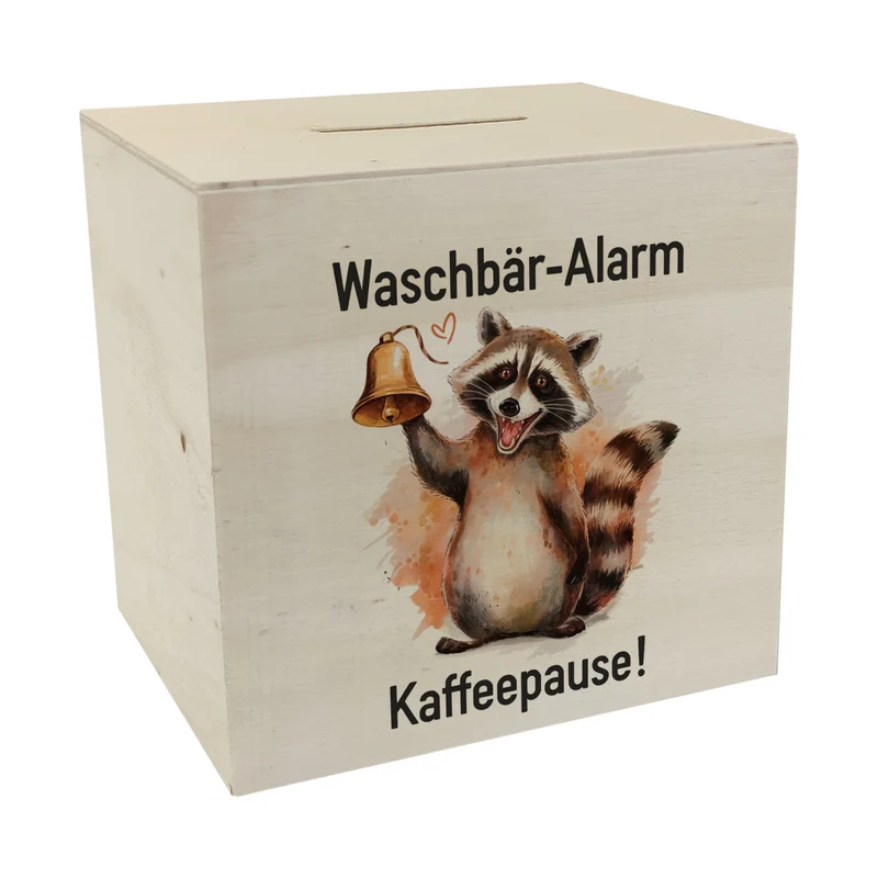 Waschbär mit Glocke - Kaffeepause Spardose