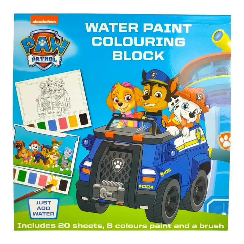 Paw Patrol Wasserfarben Malbuch mit 20 Seiten, Pinsel und Farben