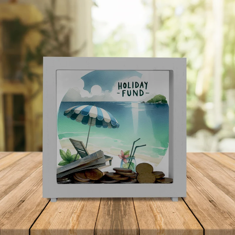 Strandurlaub Urlaubskasse Spardose mit Spruch Holiday Fund