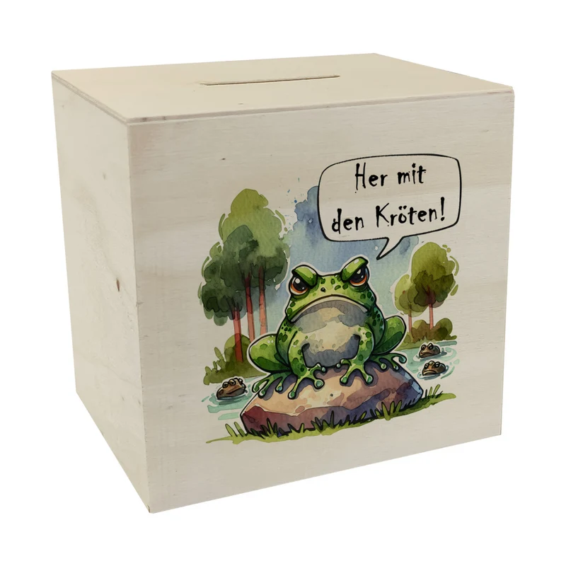 Griesgrämiger Frosch Spardose mit Spruch Her mit den Kröten!