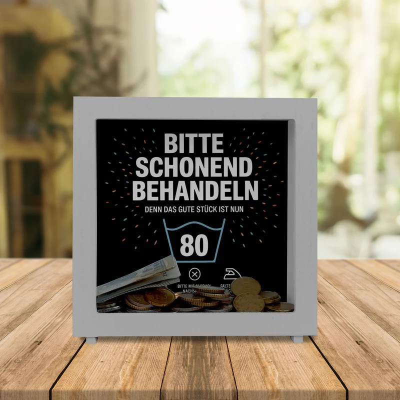 Wäschepflegeetikett Spardose bitte schonend behandeln wird 80