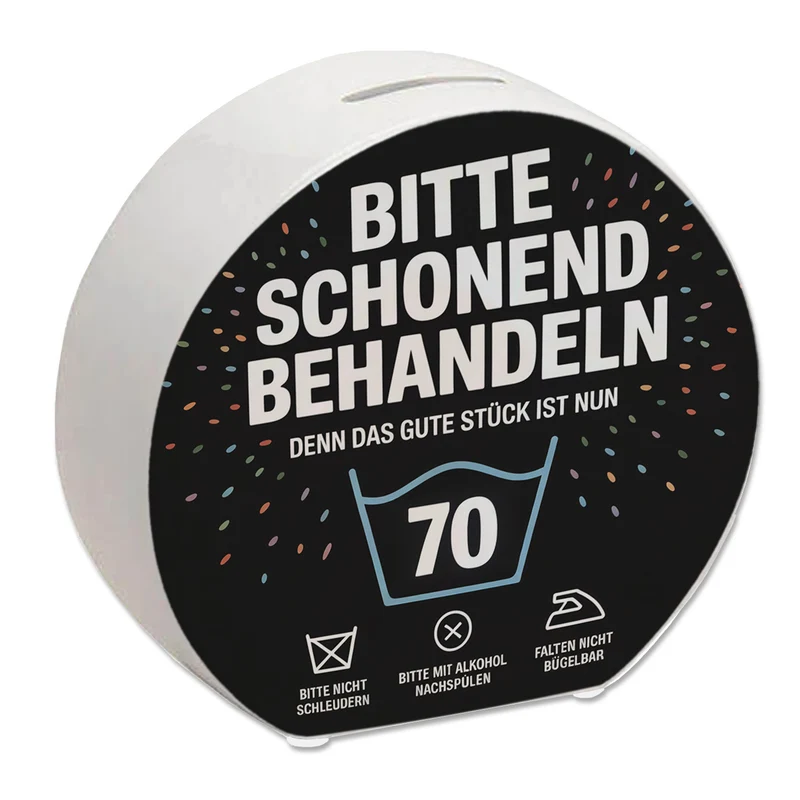 Wäschepflegeetikett Spardose bitte schonend behandeln wird 70
