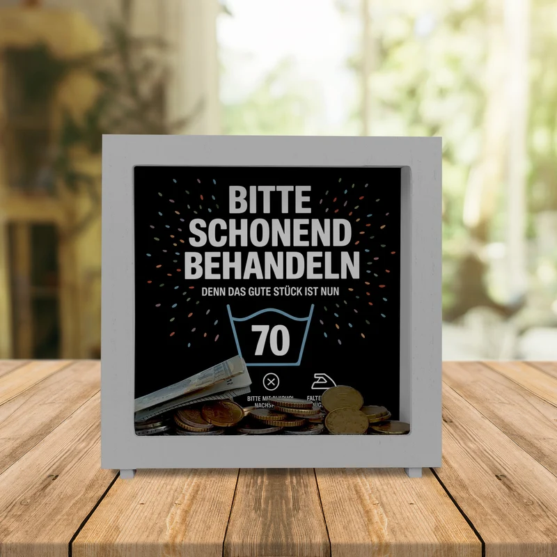 Wäschepflegeetikett Spardose bitte schonend behandeln wird 70