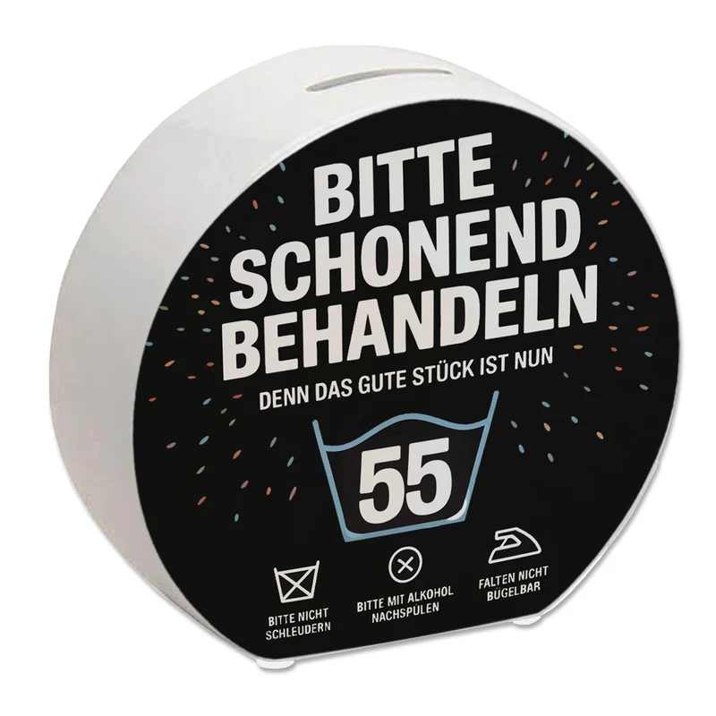 Wäschepflegeetikett Spardose bitte schonend behandeln wird 55