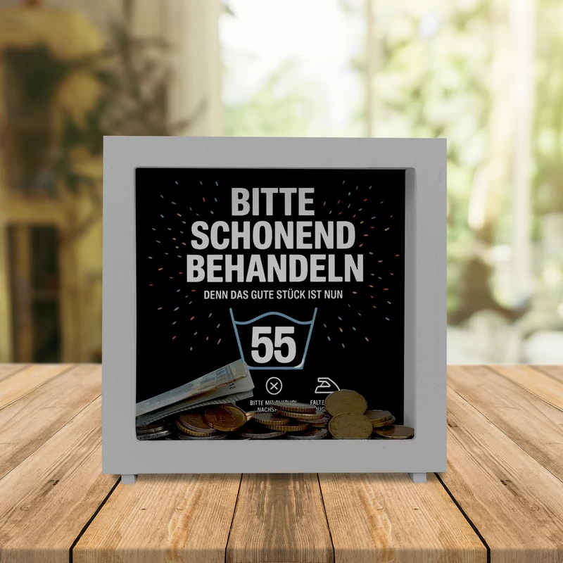 Wäschepflegeetikett Spardose bitte schonend behandeln wird 55