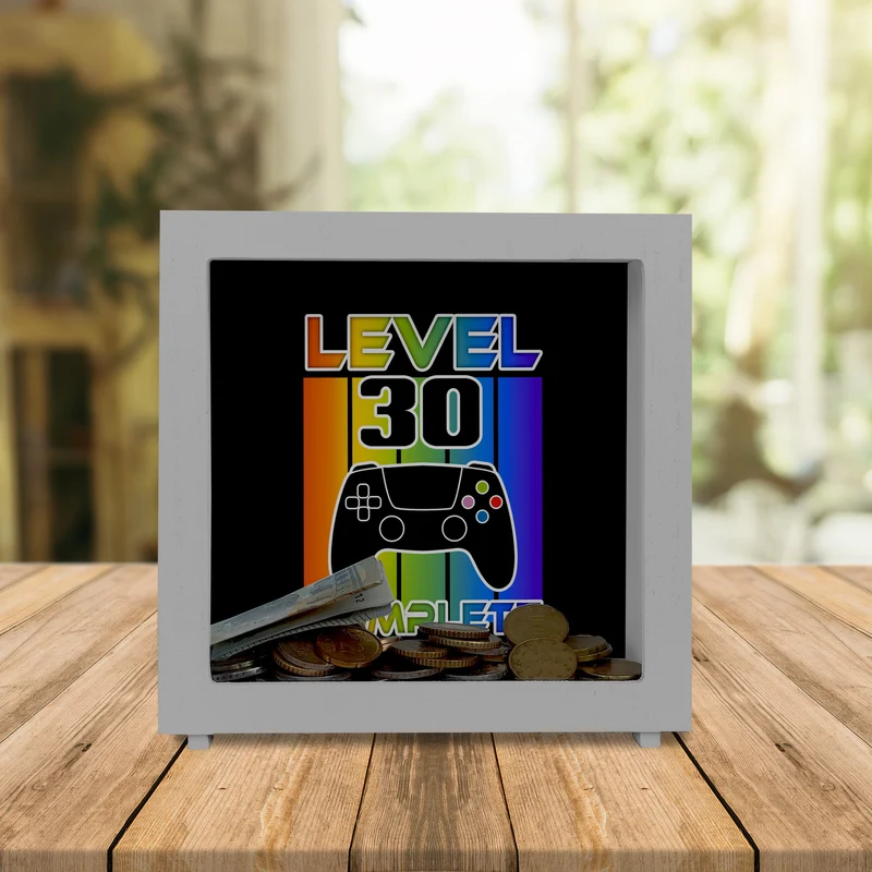 30. Geburtstag Gamer Spardose mit Spruch Level 30 complete
