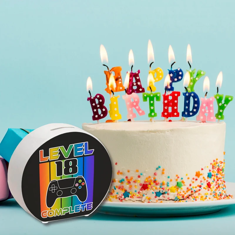 18. Geburtstag Gamer Spardose mit Spruch Level 18 complete