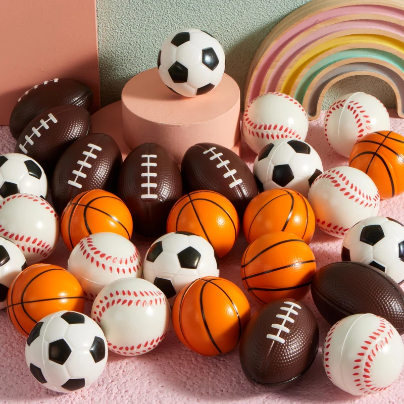 30Pcs Mini Sports Squeeze Balls with Kids Valentines Cards for Classroom Exchange