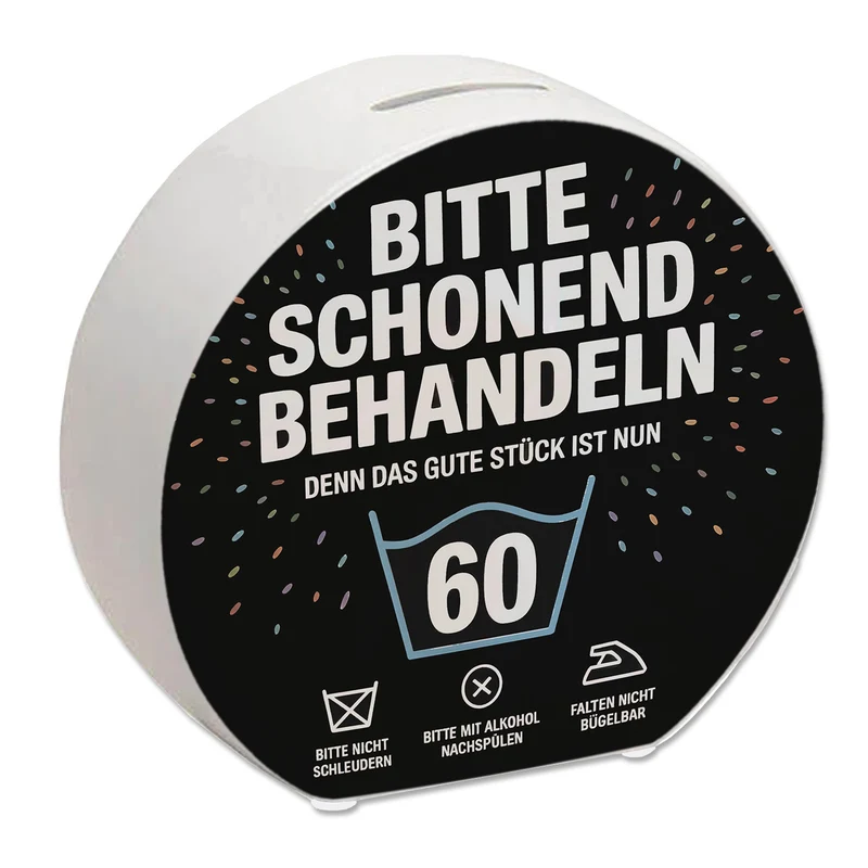 Wäschepflegeetikett Spardose bitte schonend behandeln wird 60