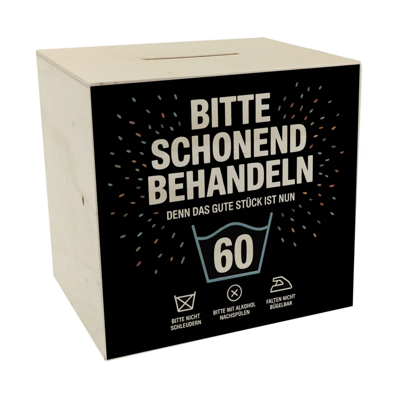 Wäschepflegeetikett Spardose bitte schonend behandeln wird 60