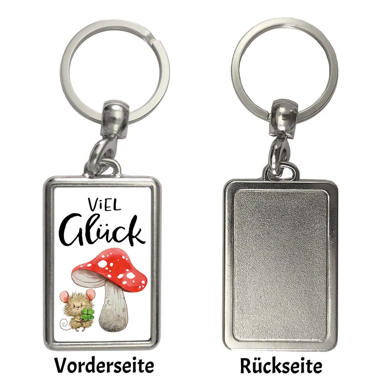 Maus mit Fliegenpilz Schlüsselanhänger mit Spruch Viel Glück