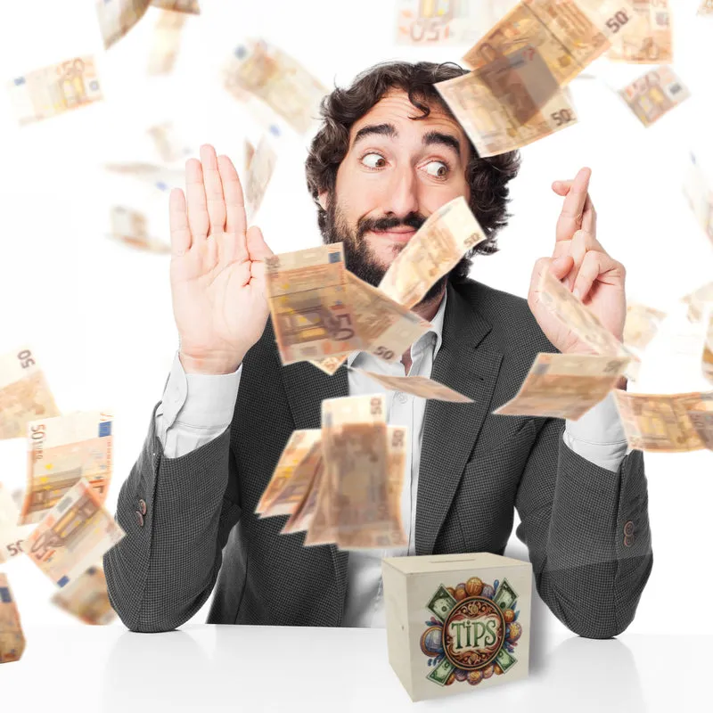 Trinkgeld Retro Spardose mit Spruch Tips