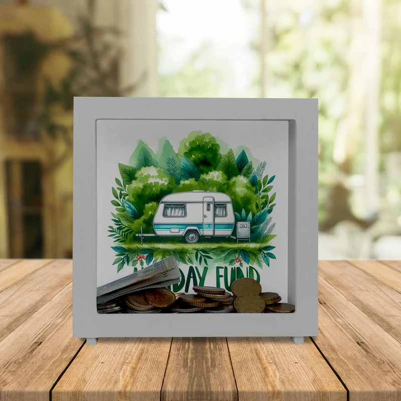 Campingurlaub Urlaubskasse Spardose mit Spruch Holiday Fund
