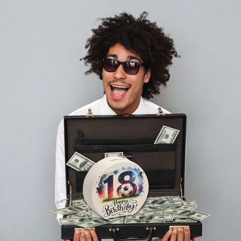 18. Geburtstag Fußball Spardose mit Spruch Happy Birthday 18