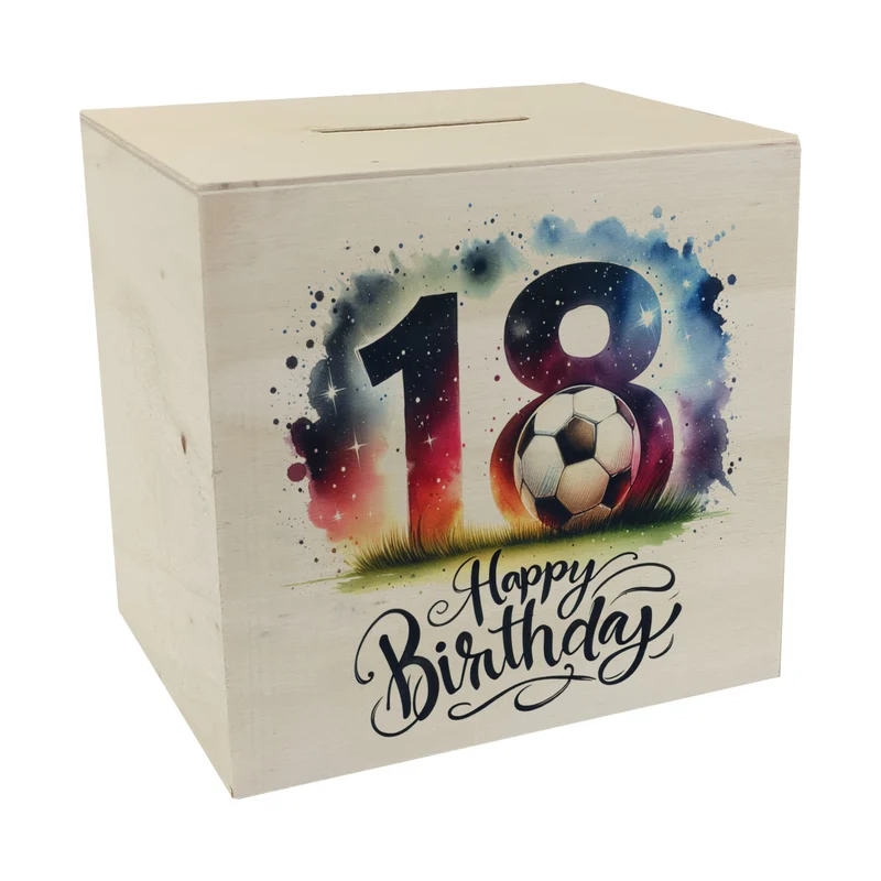 18. Geburtstag Fußball Spardose mit Spruch Happy Birthday 18