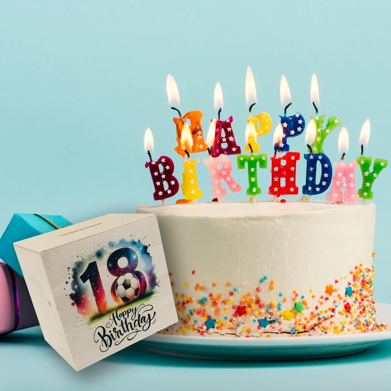 18. Geburtstag Fußball Spardose mit Spruch Happy Birthday 18