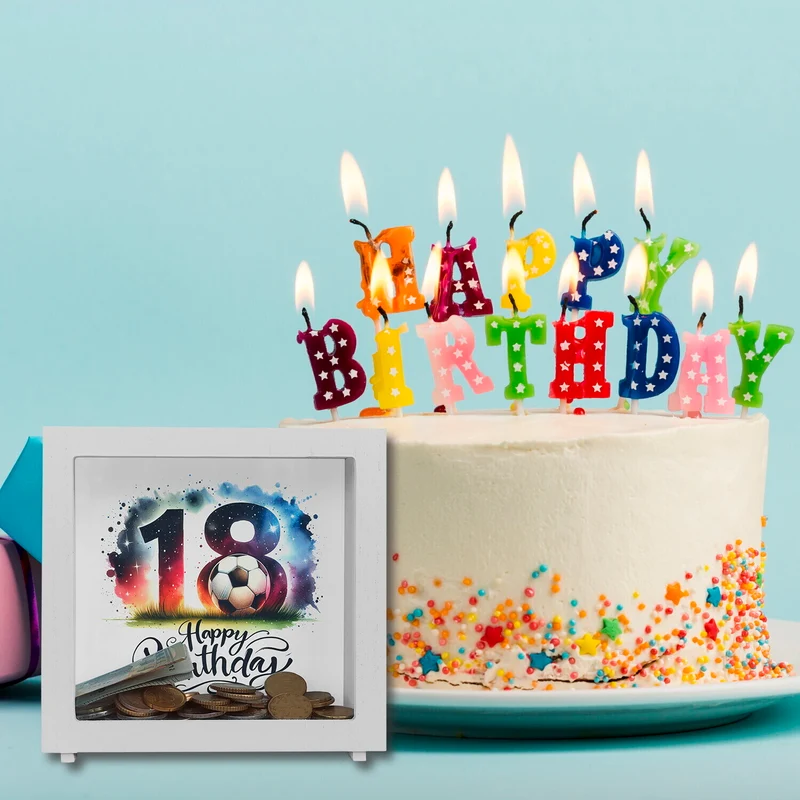 18. Geburtstag Fußball Spardose mit Spruch Happy Birthday 18