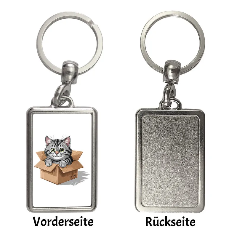 Katze im Karton Schlüsselanhänger für Katzenfans