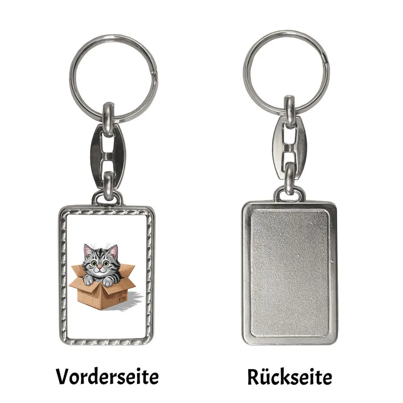 Katze im Karton Schlüsselanhänger für Katzenfans