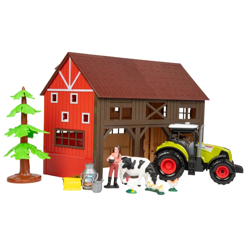 Bauernhof Spielzeug Set mit Scheune und Traktor - 12tlg