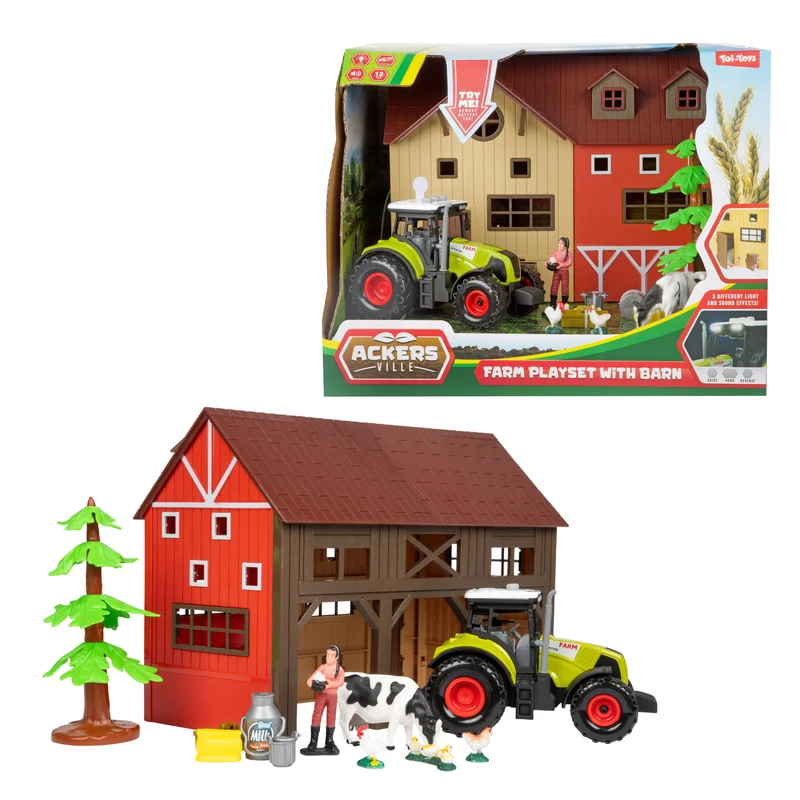 Bauernhof Spielzeug Set mit Scheune und Traktor - 12tlg