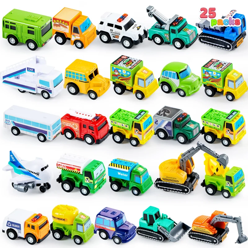 Pull Back City Cars And Trucks Toy Vehicles Set, 25 Pcs