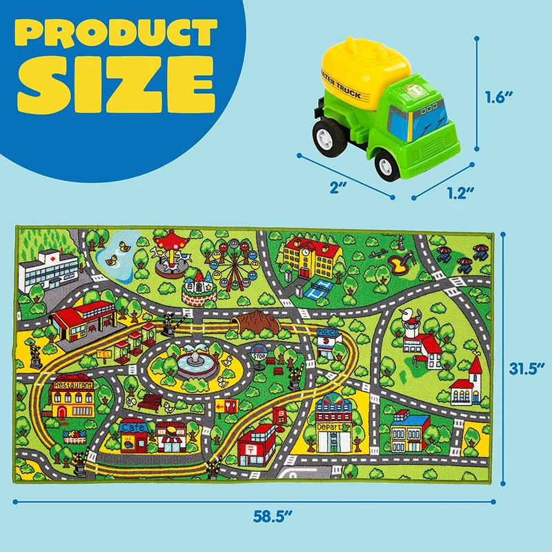 Carpet Playmat W/ 12 Cars Pull-back Vehicle Set