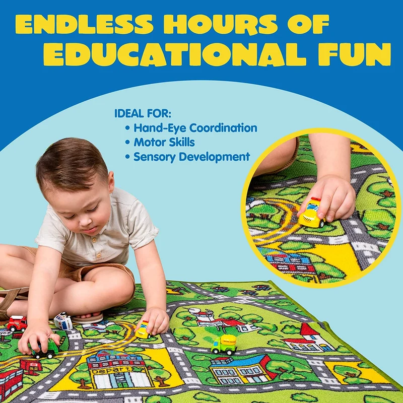 Carpet Playmat W/ 12 Cars Pull-back Vehicle Set