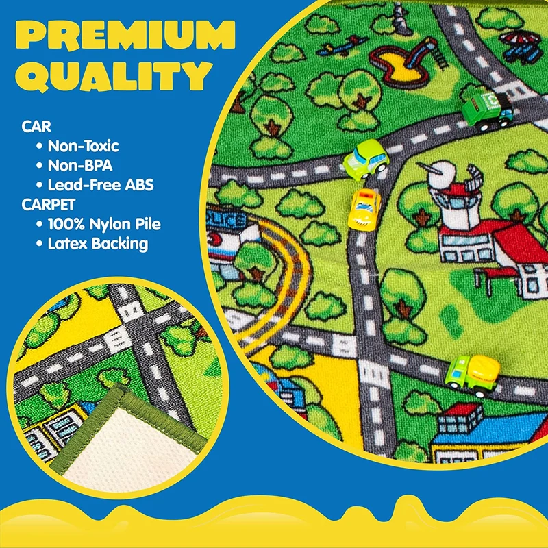 Carpet Playmat W/ 12 Cars Pull-back Vehicle Set