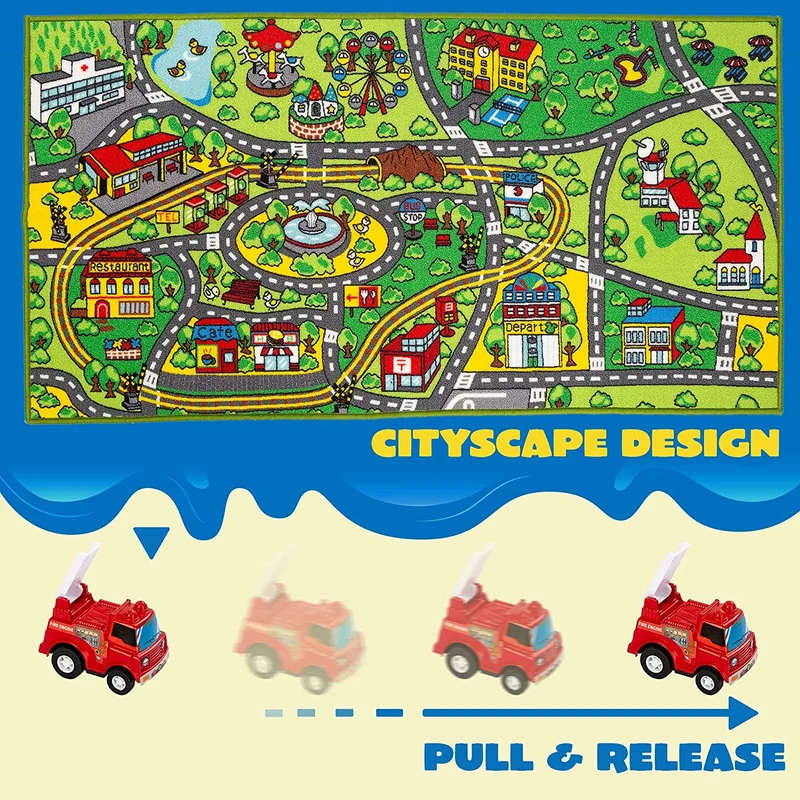 Carpet Playmat W/ 12 Cars Pull-back Vehicle Set