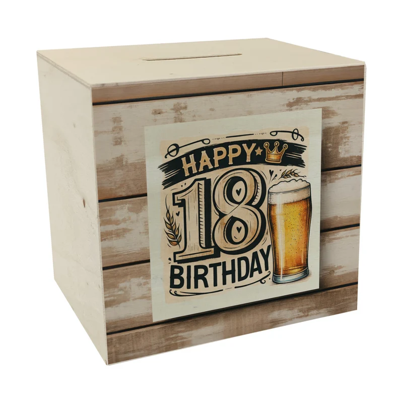 18. Geburtstag Bier Spardose mit Spruch Happy Birthday 18
