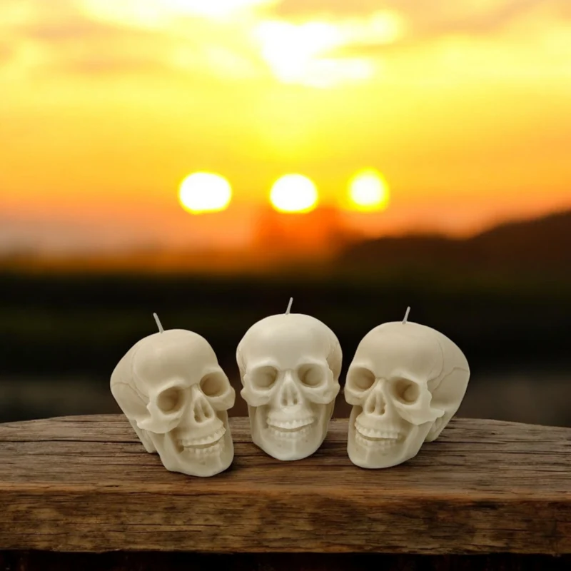 Totenkopf Kerze Halloween Deko Schädel Dekokerze im 3er-Set