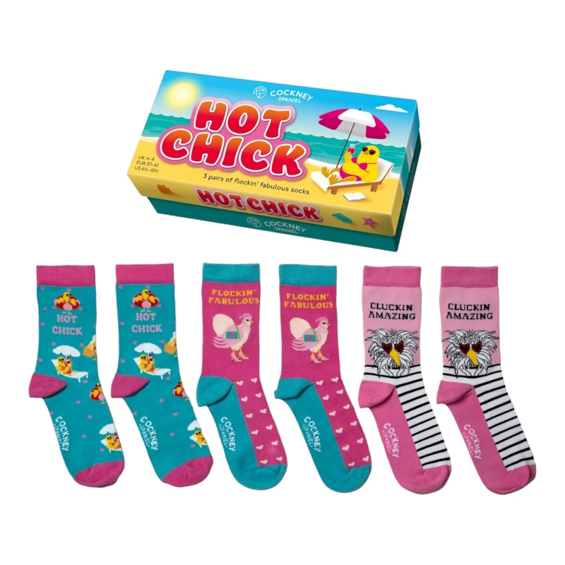 Hot Chick Socken Geburtstagsgeschenk für beste Freundin Huhn Strumpf in 37-42 (3 Paare)