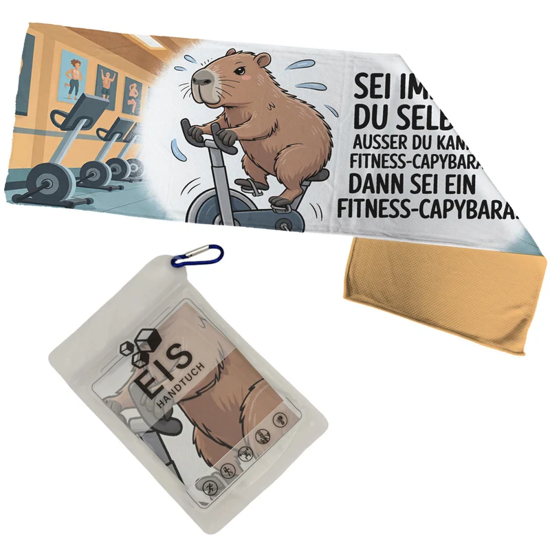 Sei ein Fitness-Capybara Eishandtuch mit lustigem Spruch