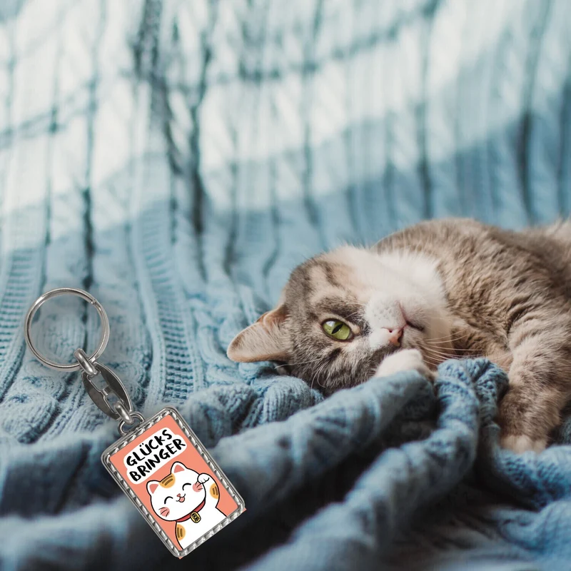 Winkekatze Schlüsselanhänger mit Spruch Glücksbringer
