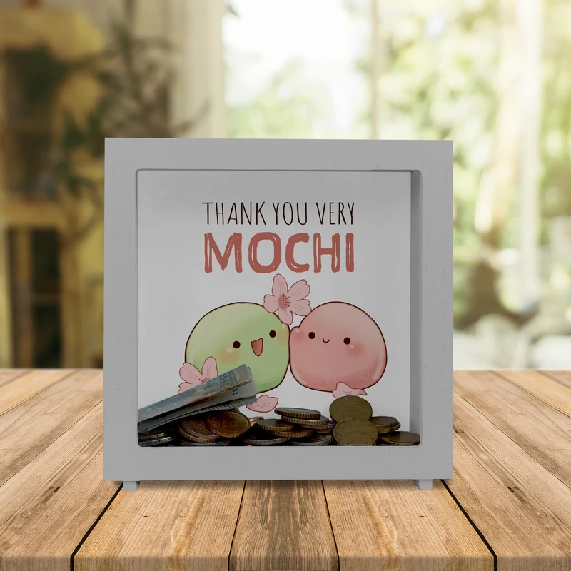 Mochi Spardose mit Spruch Thank you very Mochi