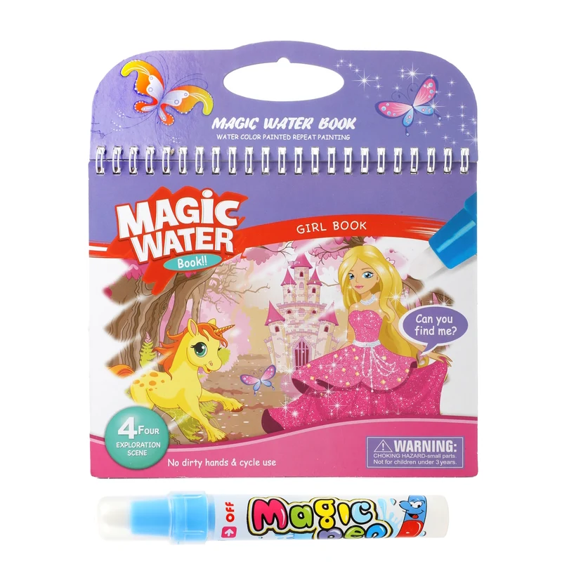 Prinzessin Wassermalbuch mit Wasserstift und vier Entdeckerszenen zum Wiederverwenden