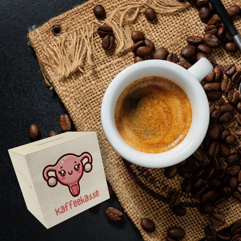 Gebärmutter Kawaii Spardose mit Spruch Kaffeekasse