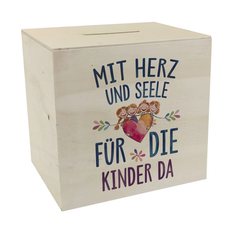 Mit Herz für Kinder da Spardose Herz Umarmt Kinder