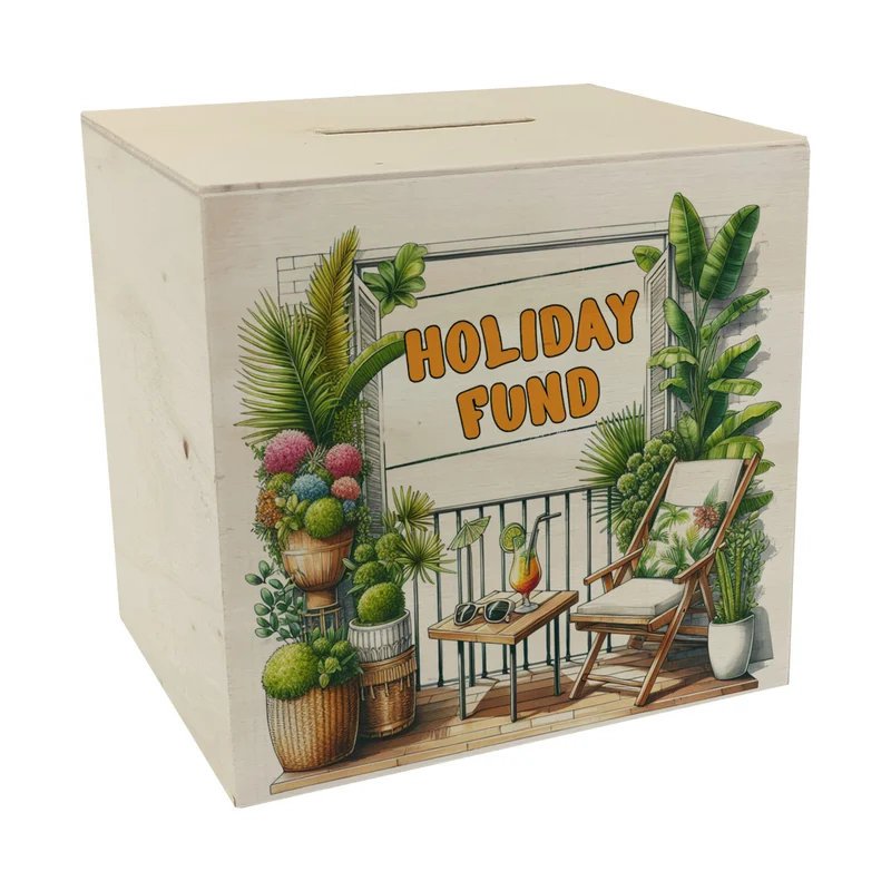 Urlaub auf Balkonien Urlaubskasse Spardose mit Spruch Holiday Fund