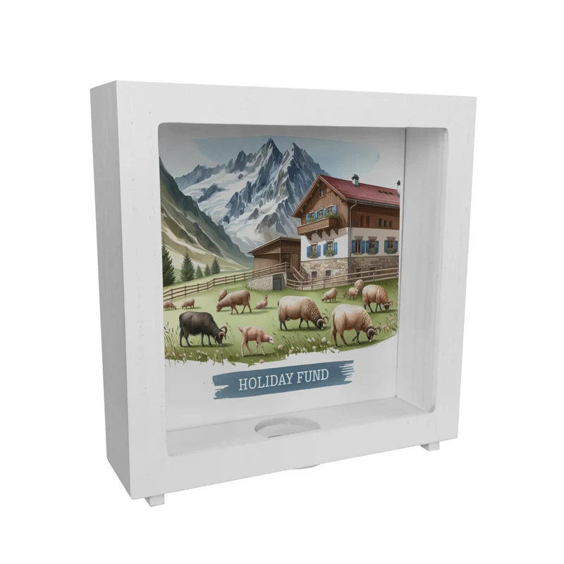 Urlaub auf dem Bauernhof Urlaubskasse Spardose mit Spruch Holiday Fund
