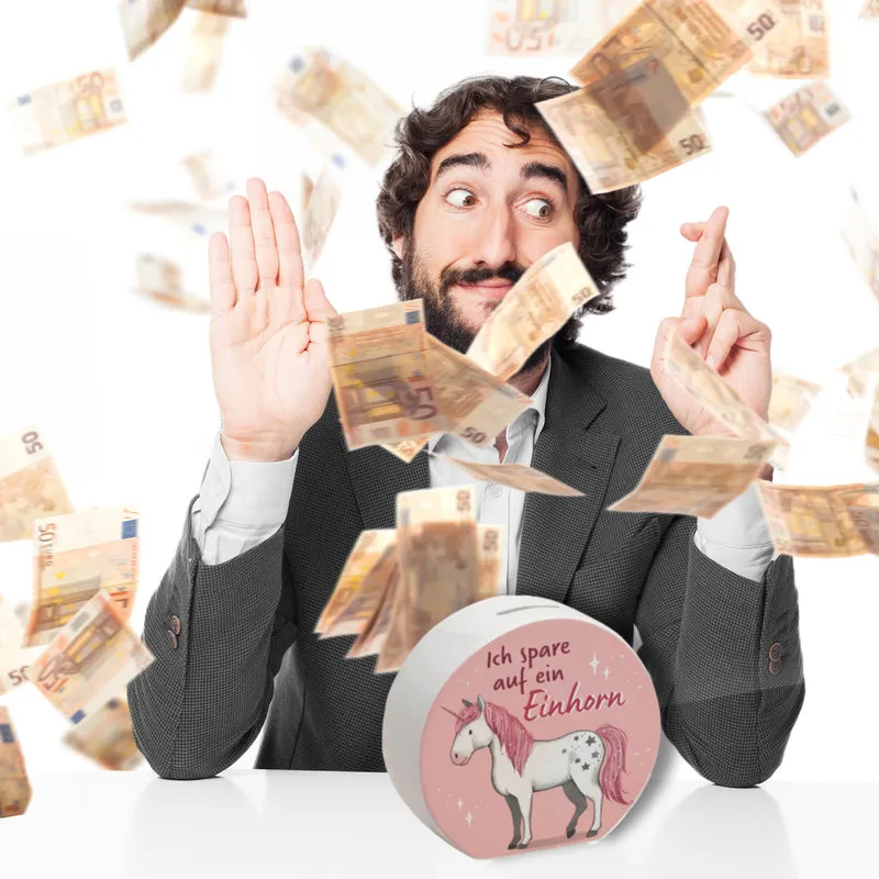 Einhorn Spardose in rosa mit Spruch Ich spare auf ein Einhorn