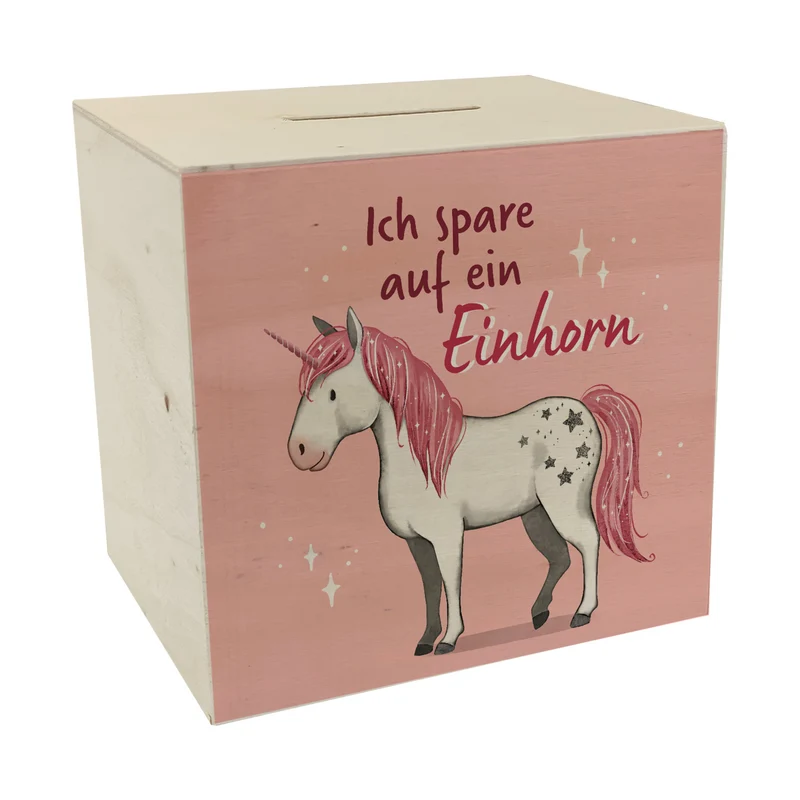 Einhorn Spardose in rosa mit Spruch Ich spare auf ein Einhorn