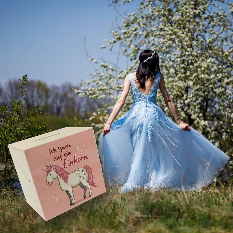Einhorn Spardose in rosa mit Spruch Ich spare auf ein Einhorn