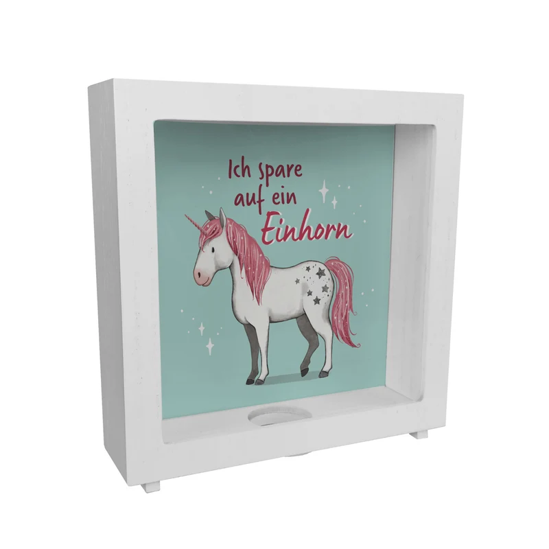 Einhorn Spardose in mintgrün mit Spruch Ich spare auf ein Einhorn