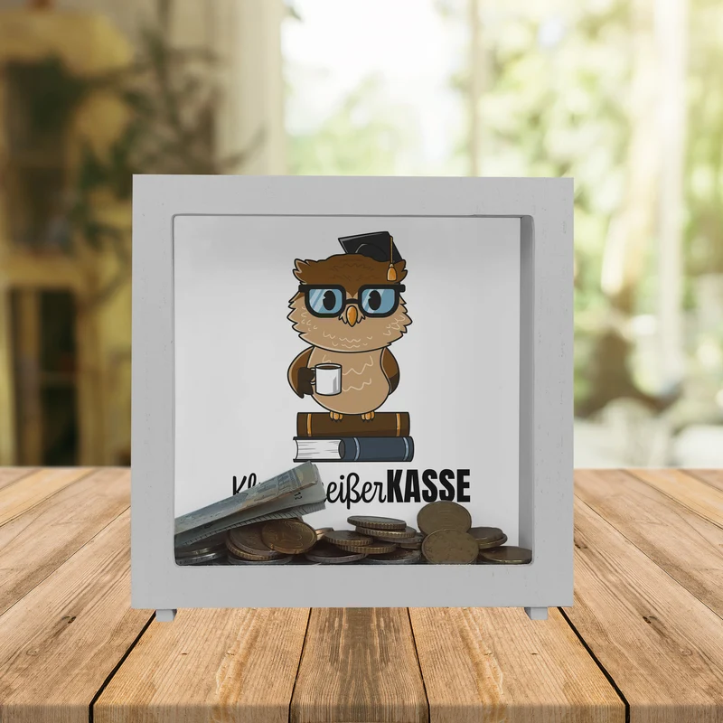 Eule Spardose mit Spruch Klugscheißer-Kasse